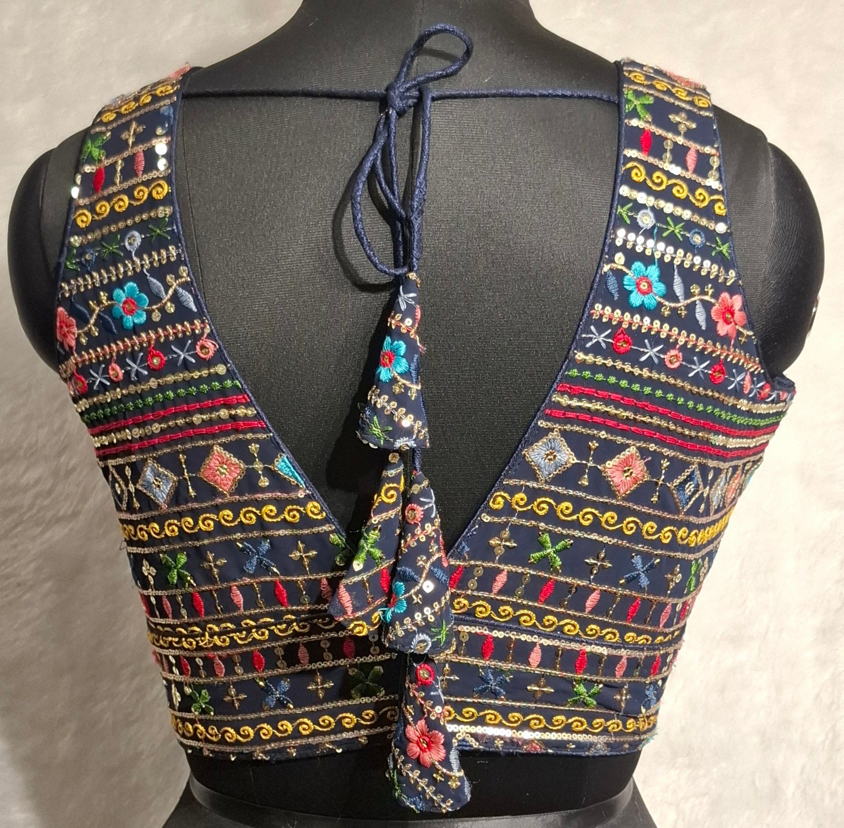 Kia Fashions Navy Blue Multi Color Embroidered Readymade Blouse | Grocsy