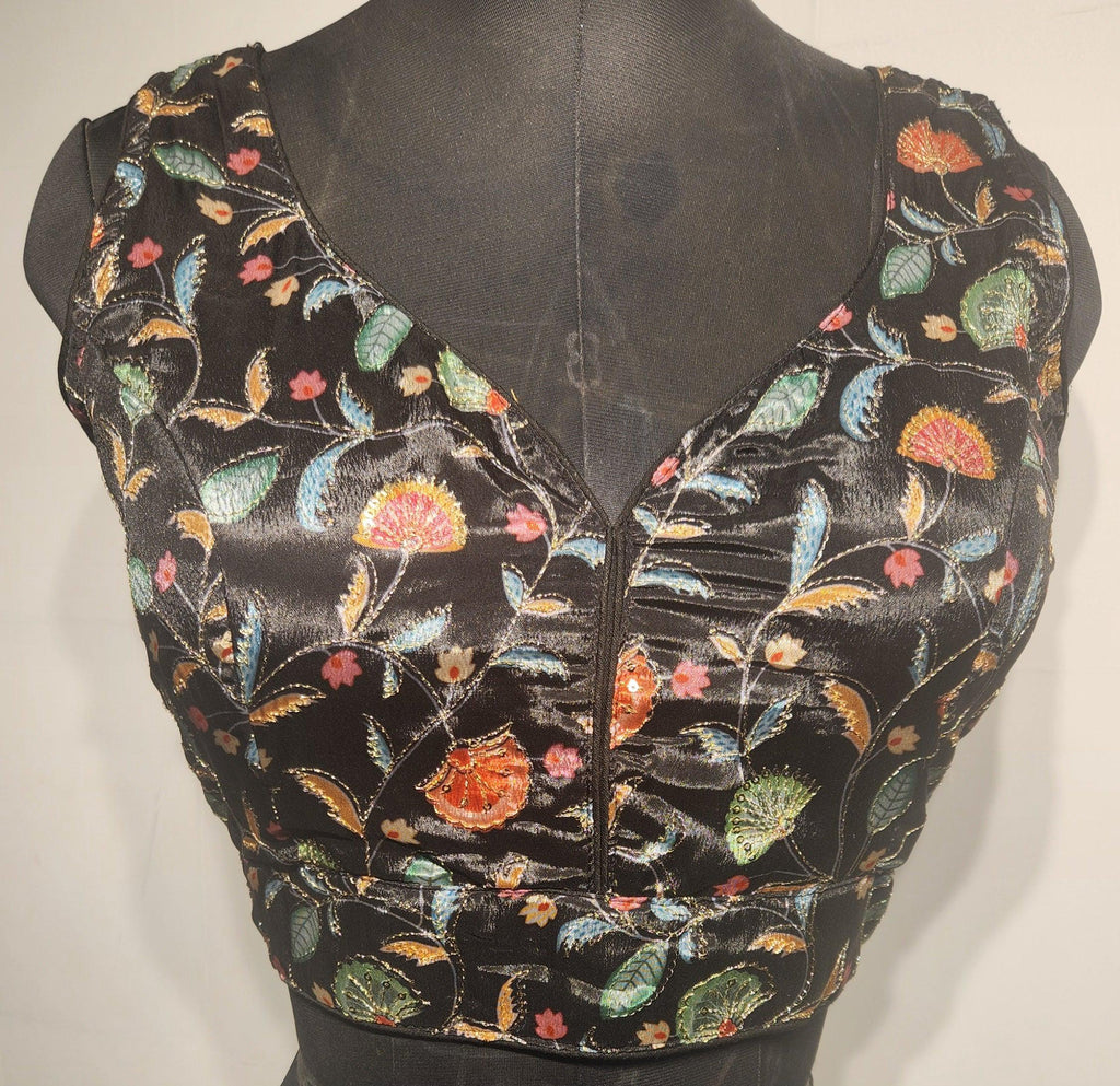 Kia Fashions Black Sequins & Zari Embroidered Readymade Blouse | Grocsy