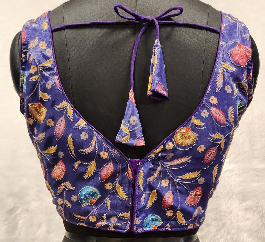 Kia Fashions Purple - Eggplant Sequins & Zari Embroidered Readymade Blouse | Grocsy