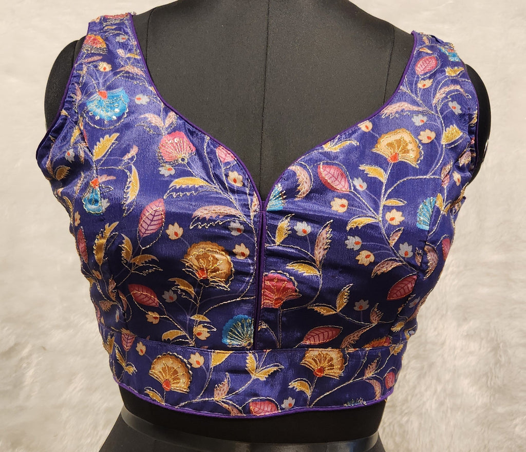 Kia Fashions Purple - Eggplant Sequins & Zari Embroidered Readymade Blouse | Grocsy