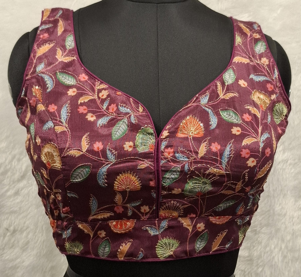 Kia Fashions Wine Sequins & Zari Embroidered Readymade Blouse | Grocsy