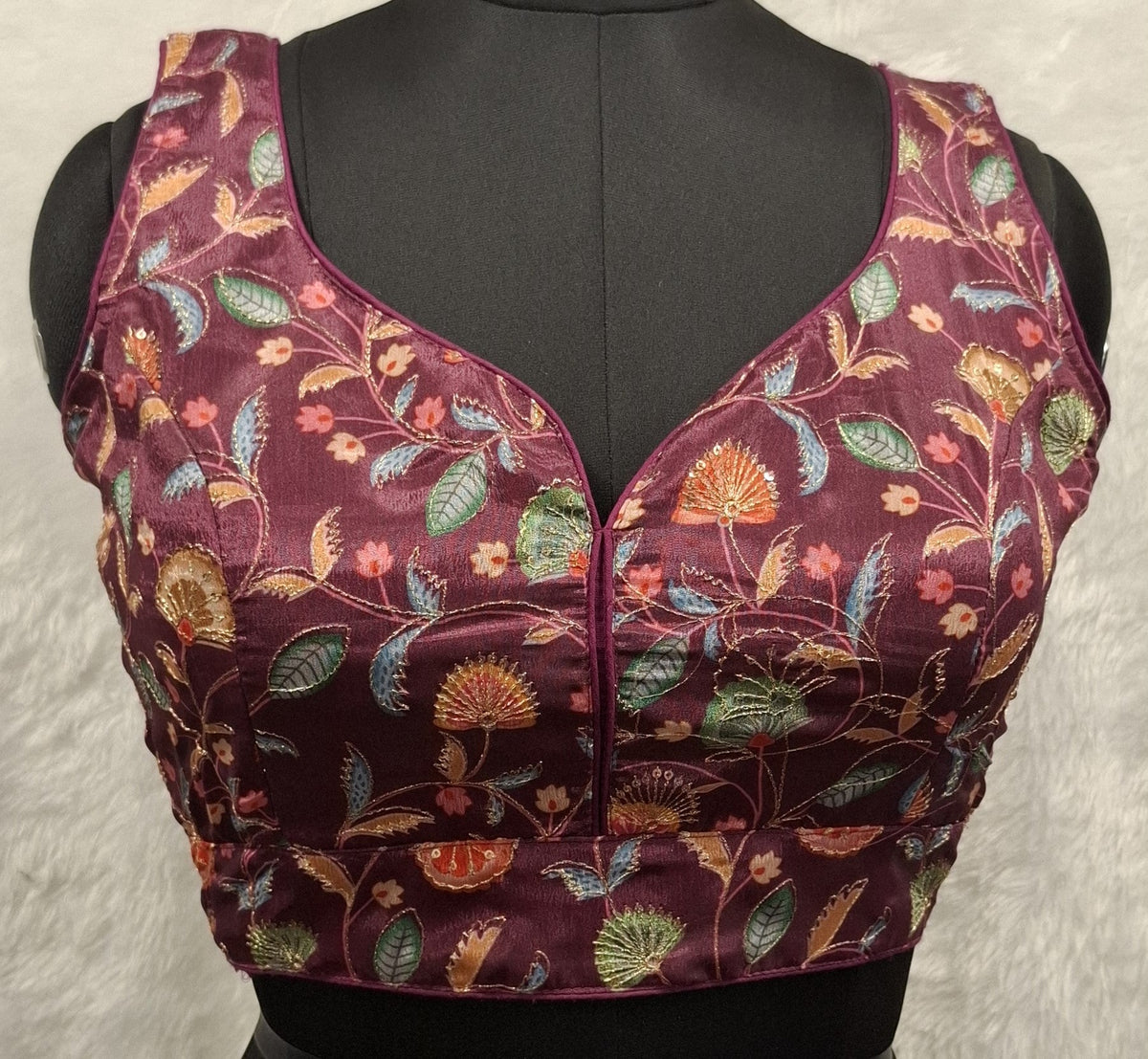 Kia Fashions Wine Sequins & Zari Embroidered Readymade Blouse | Grocsy