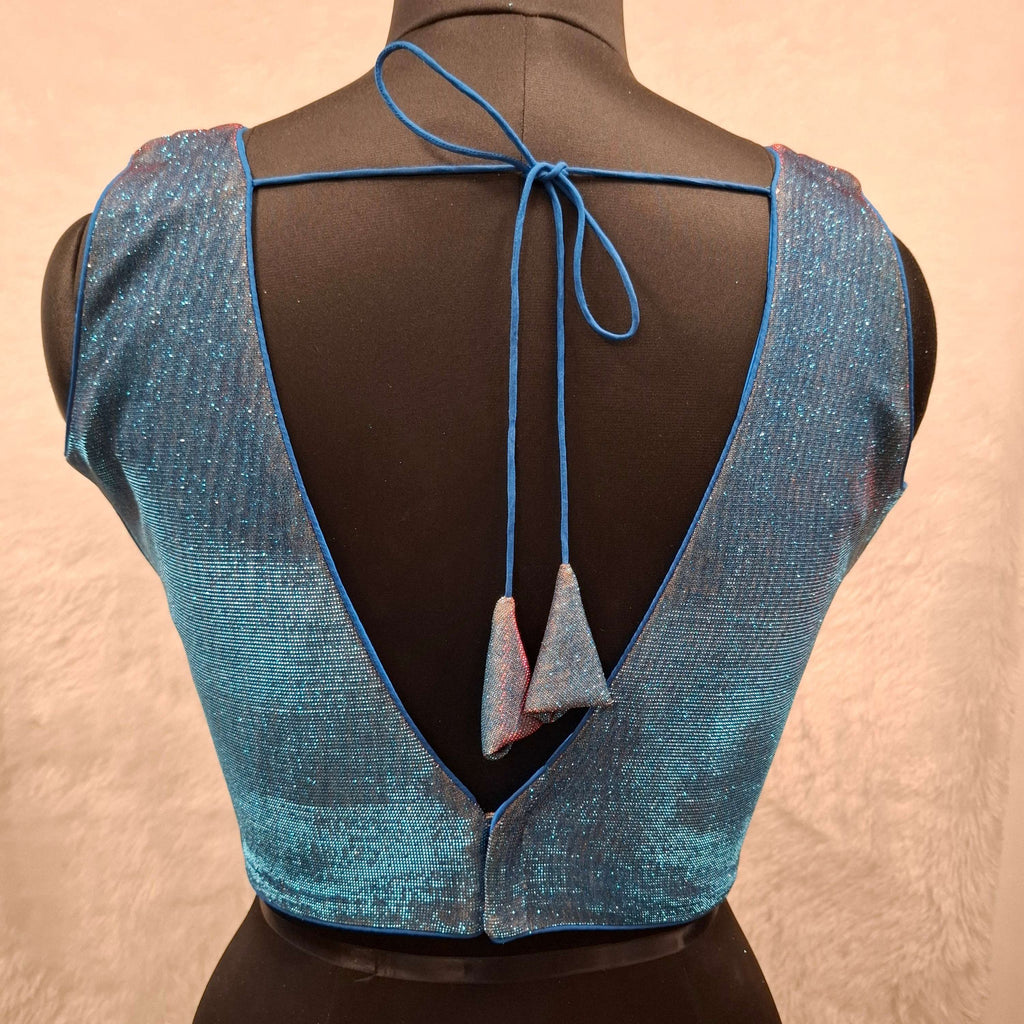 Kia Fashions Blue Red Dual Tone Glitter Fabric Readymade Blouse | Grocsy