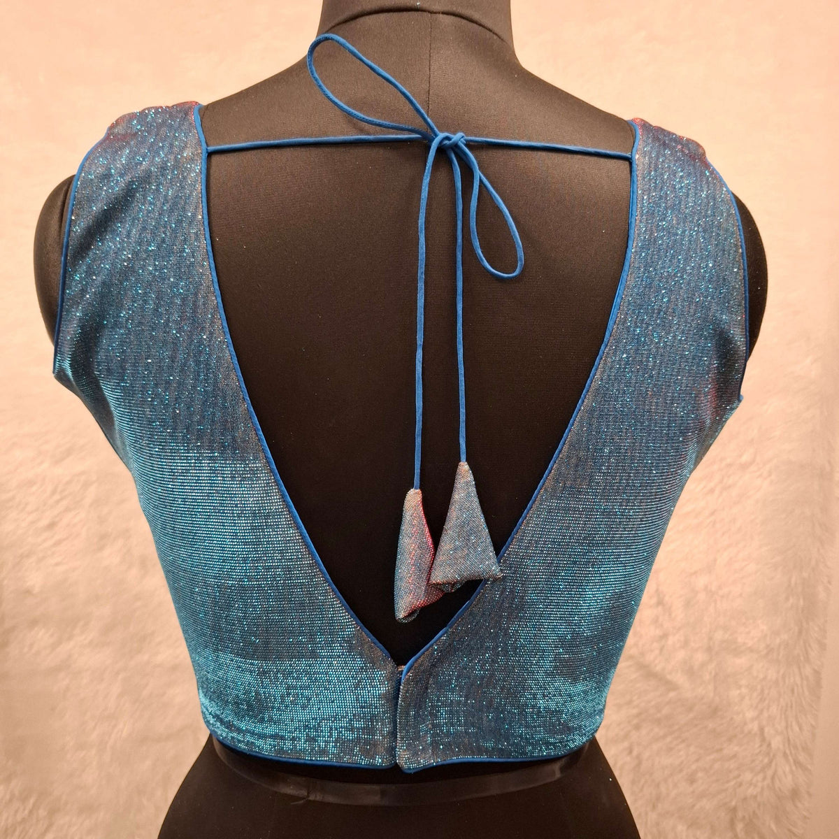 Kia Fashions Blue Red Dual Tone Glitter Fabric Readymade Blouse | Grocsy