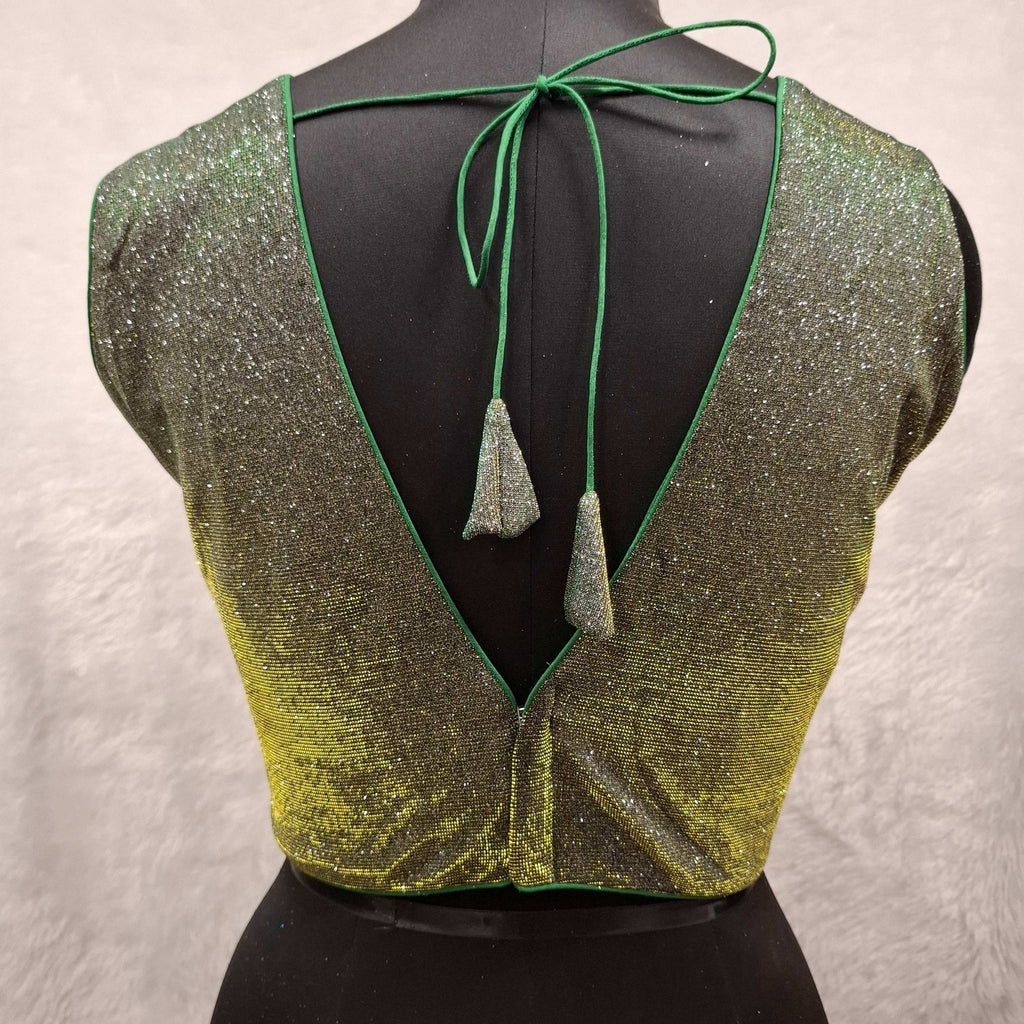 Kia Fashions Green Golden Dual Tone Glitter Fabric Readymade Blouse | Grocsy