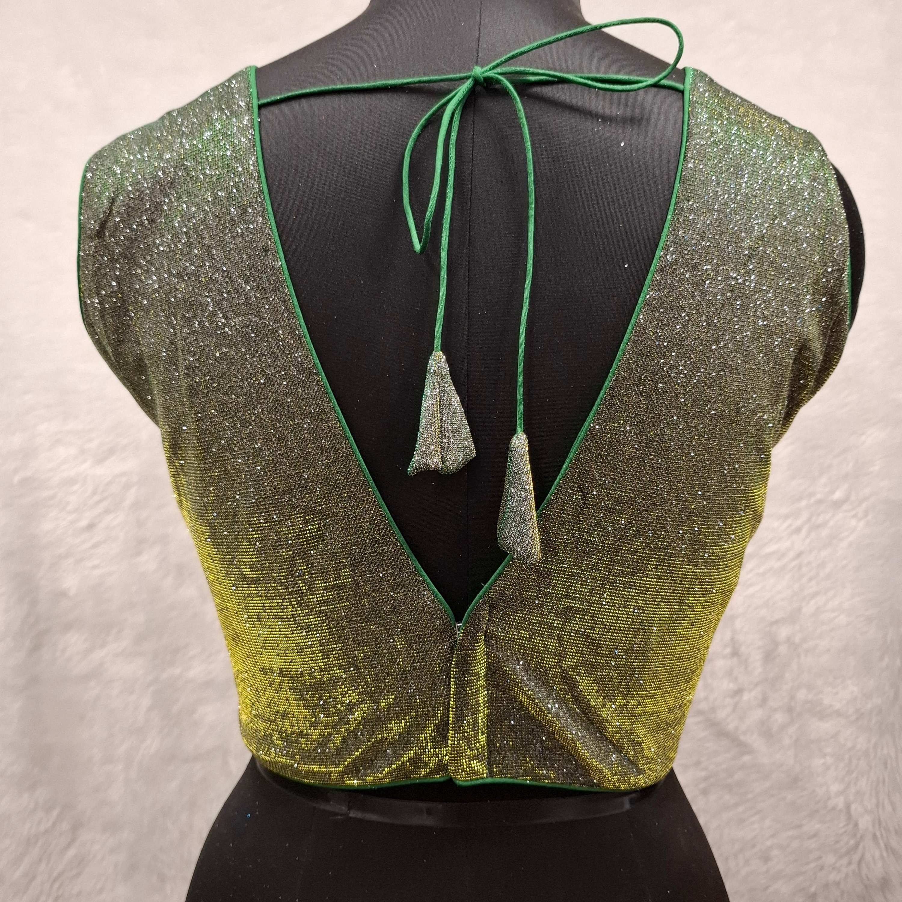 Kia Fashions Green Golden Dual Tone Glitter Fabric Readymade Blouse | Grocsy