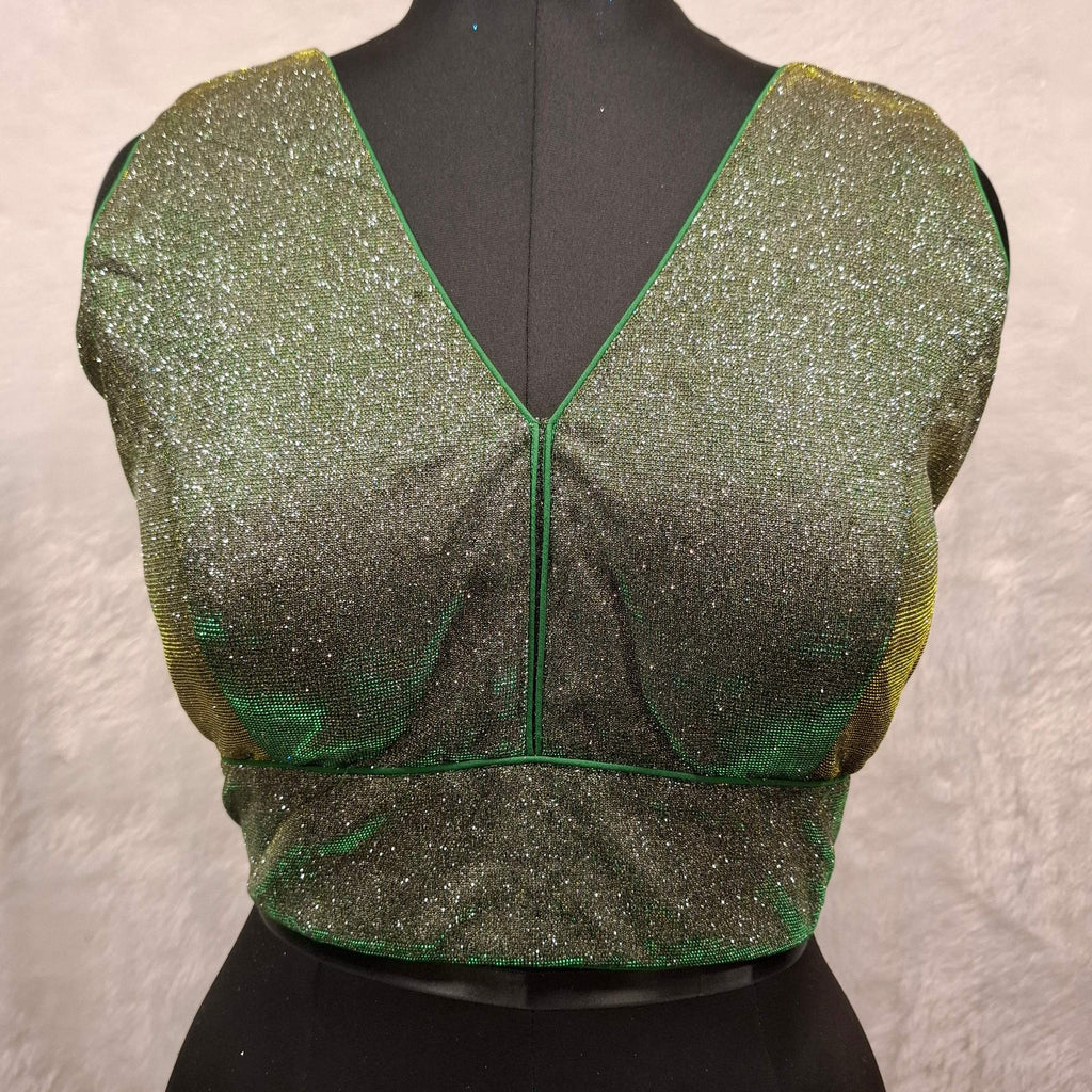 Kia Fashions Green Golden Dual Tone Glitter Fabric Readymade Blouse | Grocsy
