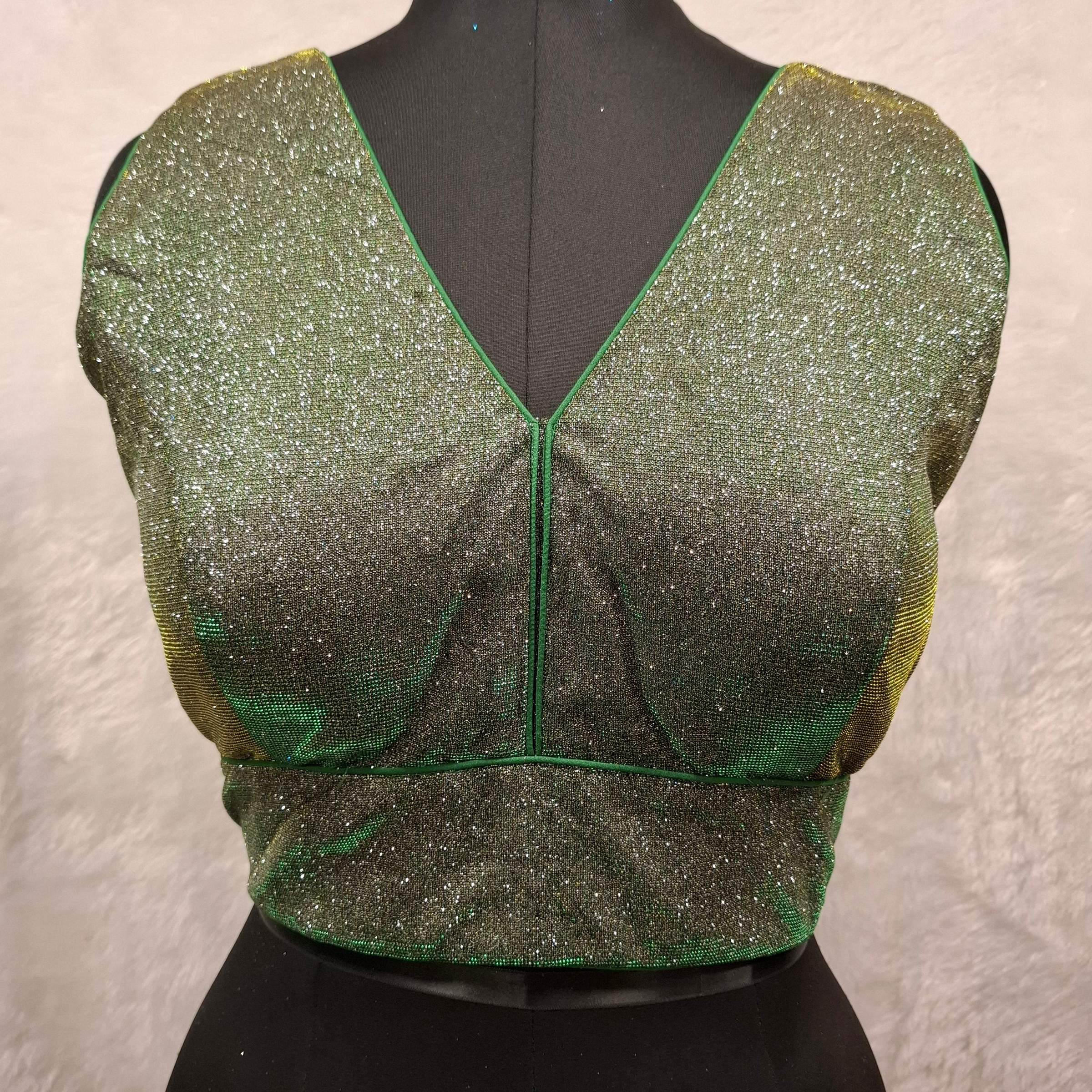 Kia Fashions Green Golden Dual Tone Glitter Fabric Readymade Blouse | Grocsy