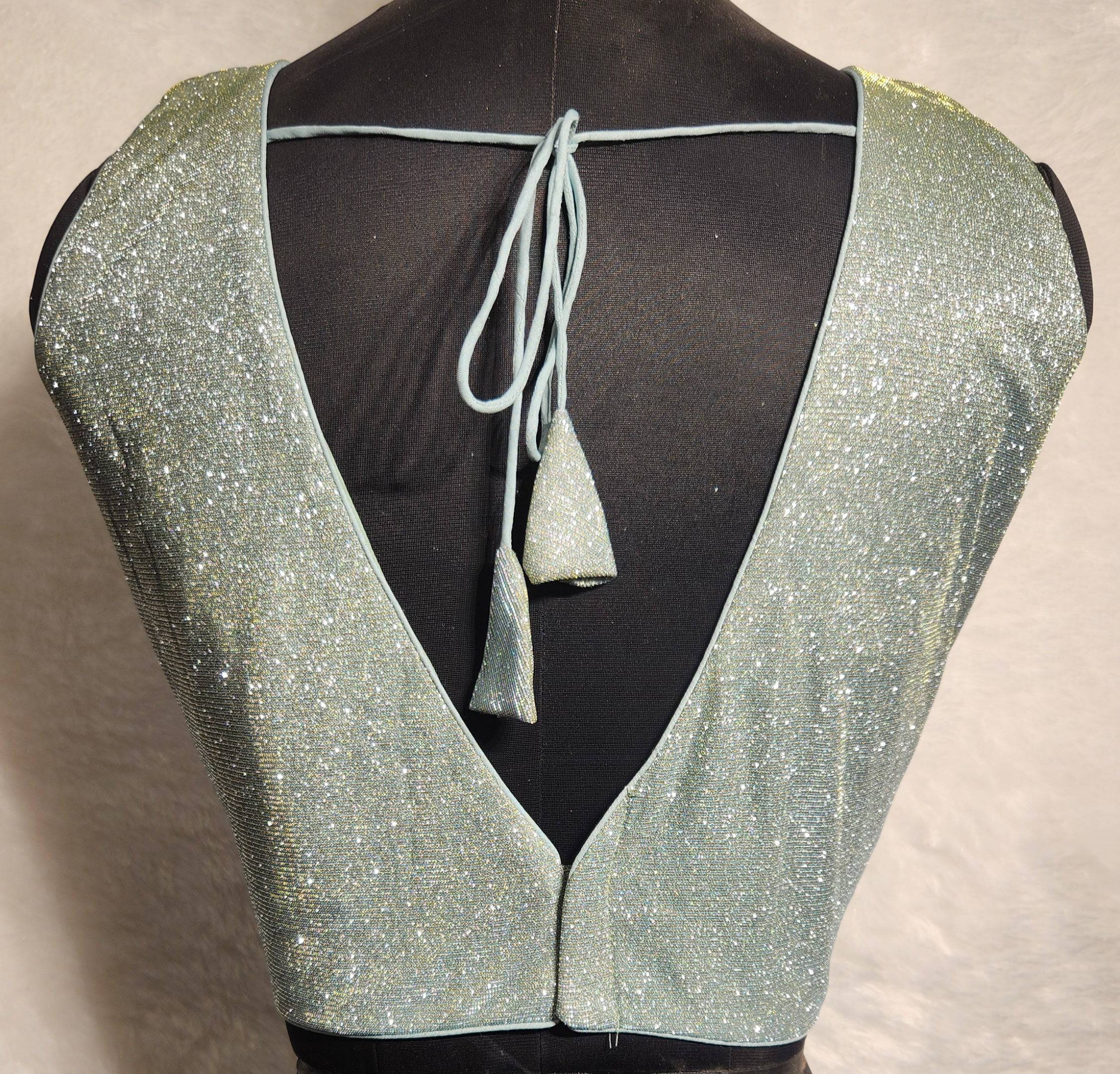 Kia Fashions Misty Ocean Shimmer Dual Tone Glitter Fabric Readymade Blouse | Grocsy