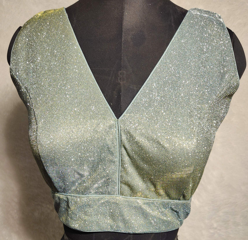 Kia Fashions Misty Ocean Shimmer Dual Tone Glitter Fabric Readymade Blouse | Grocsy