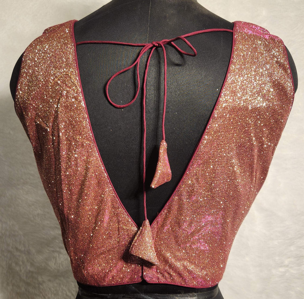 Kia Fashions Maroon Golden Dual Tone Glitter Fabric Readymade Blouse | Grocsy