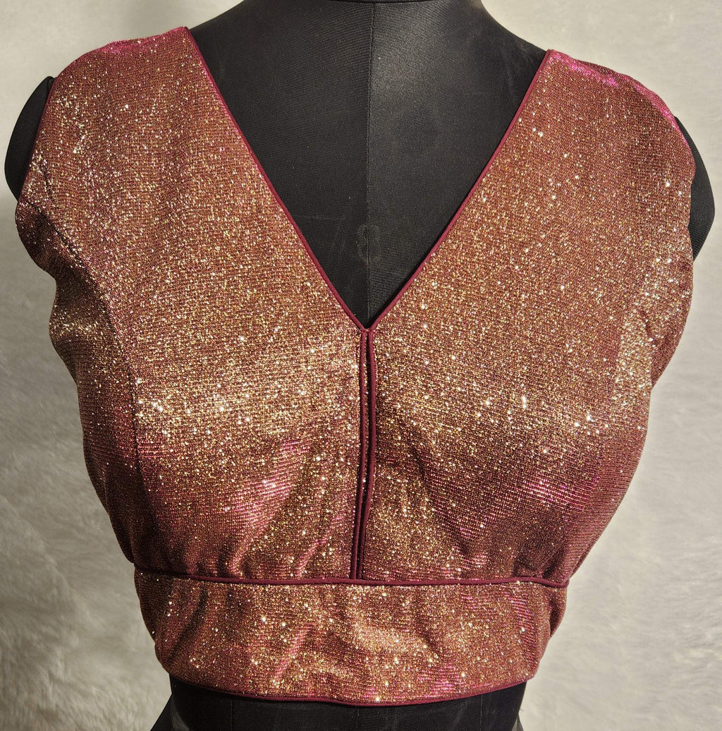 Kia Fashions Maroon Golden Dual Tone Glitter Fabric Readymade Blouse | Grocsy