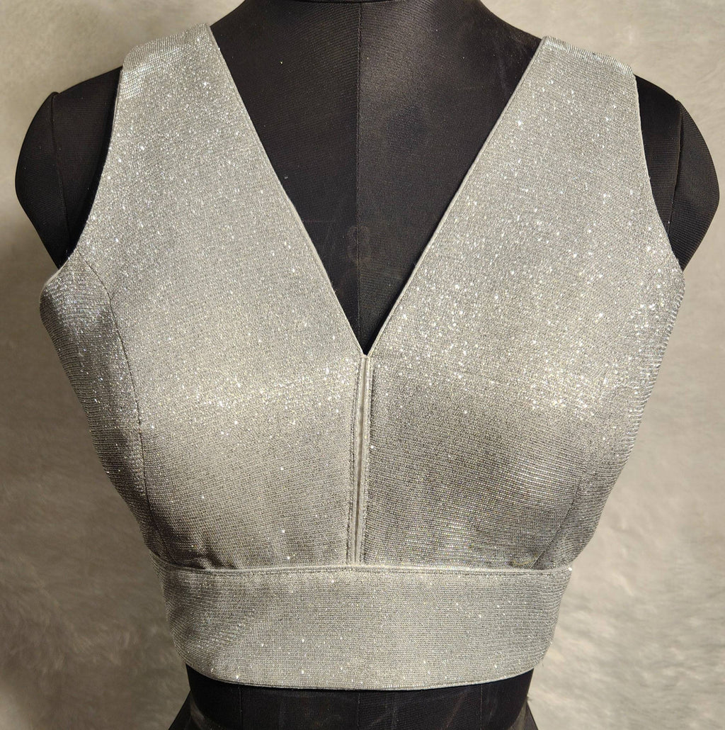 Kia Fashions Silver Shimmer Dual Tone Glitter Fabric Readymade Blouse | Grocsy