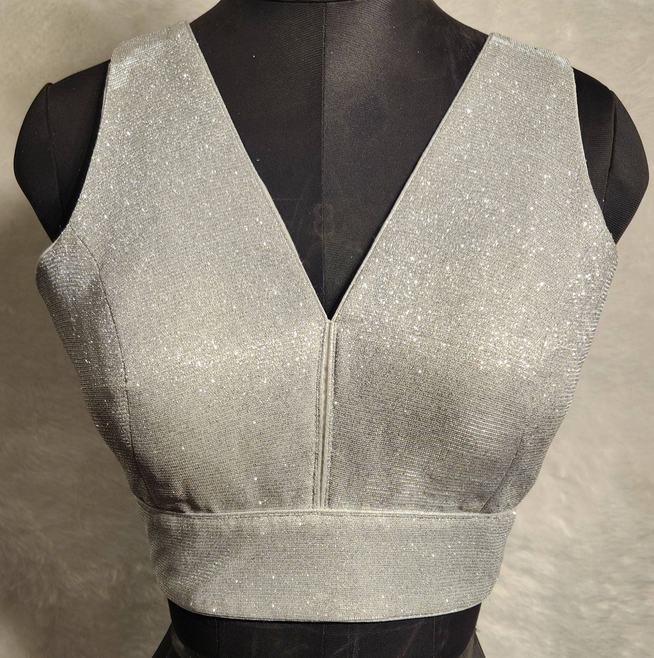 Kia Fashions Silver Shimmer Dual Tone Glitter Fabric Readymade Blouse | Grocsy