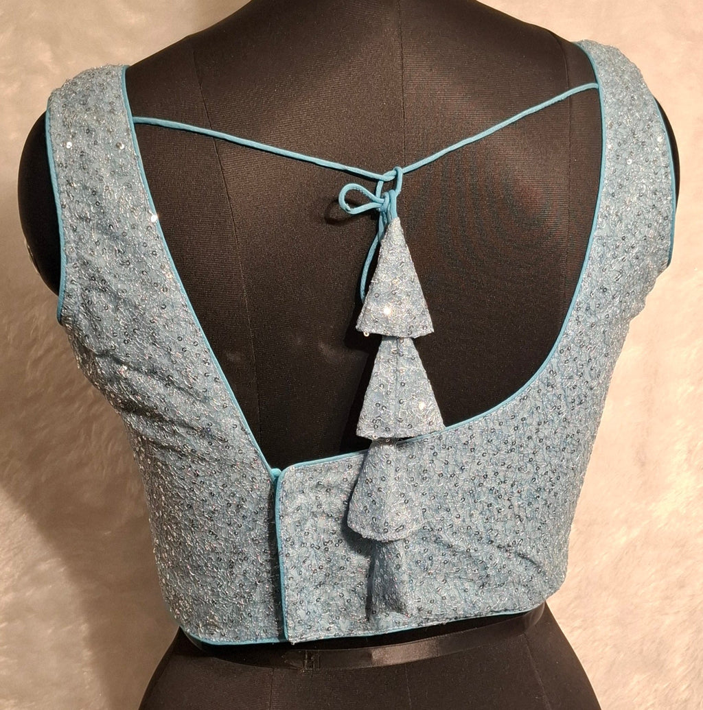 Kia Fashions Powder Blue All Over Silver Sequins Readymade Blouse | Grocsy