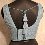 Kia Fashions Powder Blue All Over Silver Sequins Readymade Blouse | Grocsy