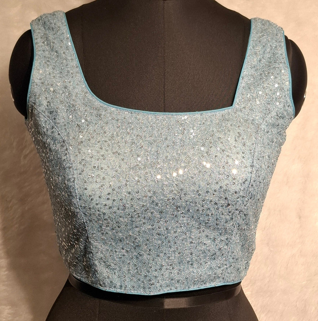 Kia Fashions Powder Blue All Over Silver Sequins Readymade Blouse | Grocsy