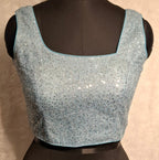 Kia Fashions Powder Blue All Over Silver Sequins Readymade Blouse | Grocsy