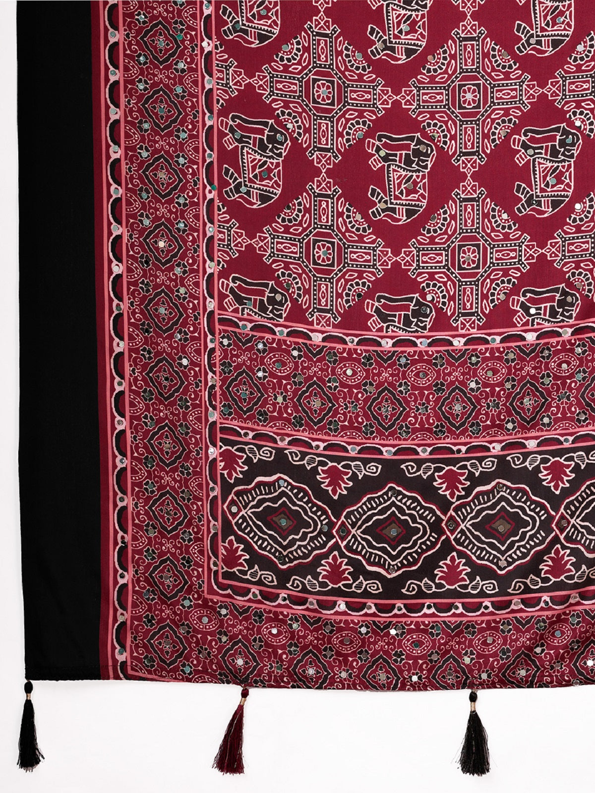 Dwija Fashion Women'S Party Wear Digital Printed With Mirror Work Chinon Silk Designer Saree With Unstitched Blouse-Deep Maroon | Grocsy