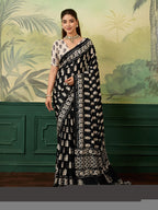 Dwija Fashion Women'S Party Wear Digital Printed With Mirror Work Chinon Silk Designer Saree With Unstitched Blouse-Black | Grocsy