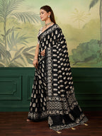 Dwija Fashion Women'S Party Wear Digital Printed With Mirror Work Chinon Silk Designer Saree With Unstitched Blouse-Black | Grocsy
