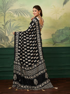 Dwija Fashion Women'S Party Wear Digital Printed With Mirror Work Chinon Silk Designer Saree With Unstitched Blouse-Black | Grocsy