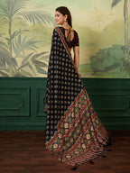 Dwija Fashion Women'S Party Wear Digital Printed With Mirror Work Chinon Silk Designer Saree With Unstitched Blouse-Black | Grocsy