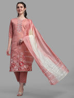 Embroidered Kurta With Pant & Dupatta Set, Multicolor - Hiral Fashion | Grocsy