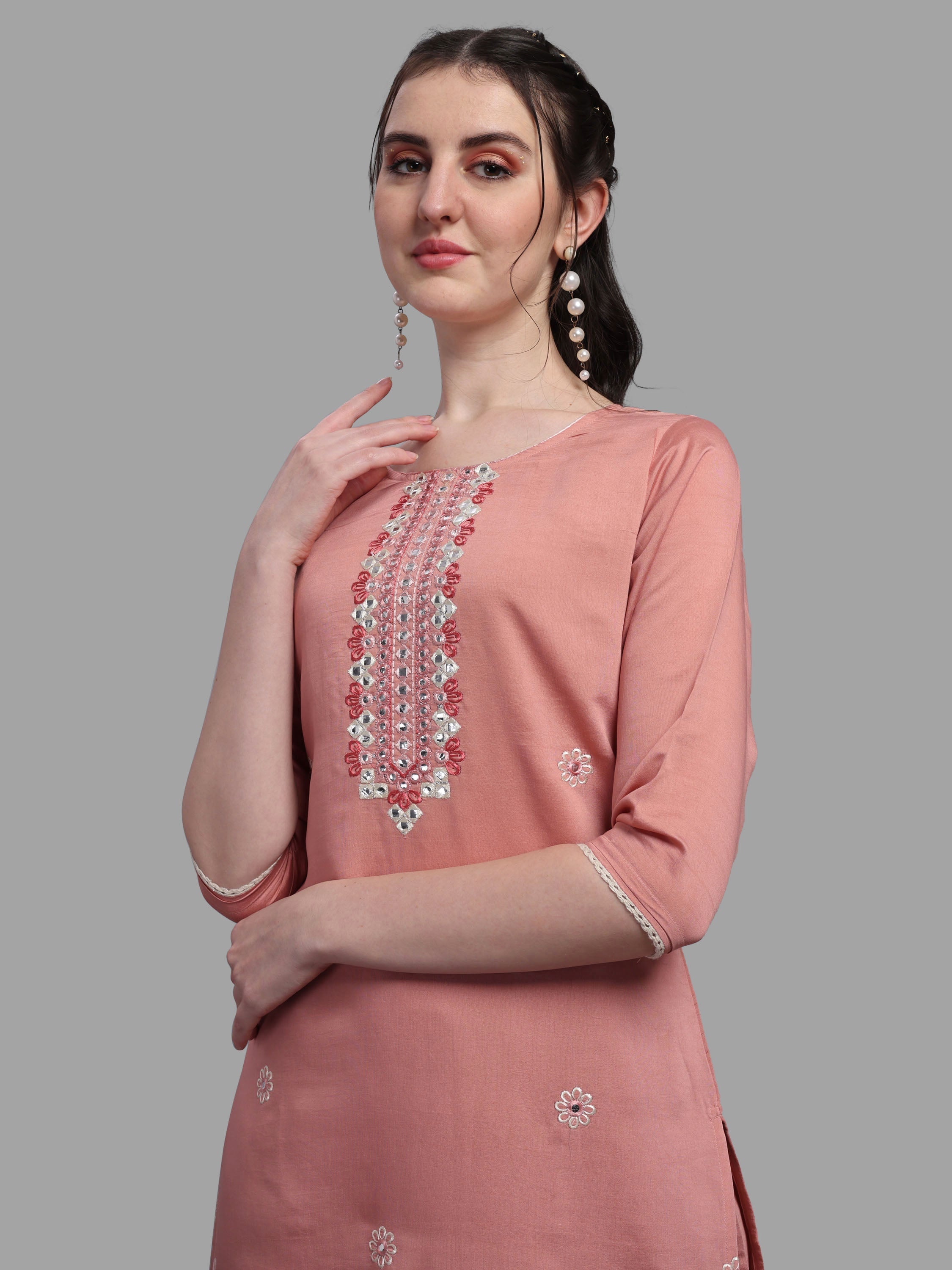 Embroidered Kurta With Pant & Dupatta Set, Multicolor - Hiral Fashion | Grocsy