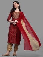 Embroidered Bandhani Printed Kurta With Pant & Dupatta Set, Multicolor - Hiral Fashion | Grocsy
