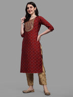 Embroidered Bandhani Printed Kurta With Pant & Dupatta Set, Multicolor - Hiral Fashion | Grocsy