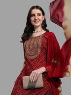 Embroidered Bandhani Printed Kurta With Pant & Dupatta Set, Multicolor - Hiral Fashion | Grocsy