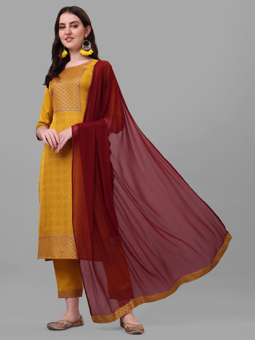 Embroidered Printed Kurta With Pant And Dupatta Set, Multicolor - Hiral Fashion | Grocsy