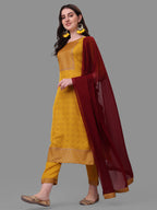 Embroidered Printed Kurta With Pant And Dupatta Set, Multicolor - Hiral Fashion | Grocsy