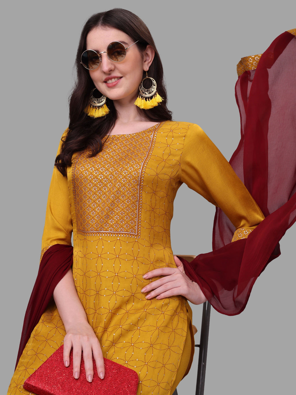 Embroidered Printed Kurta With Pant And Dupatta Set, Multicolor - Hiral Fashion | Grocsy