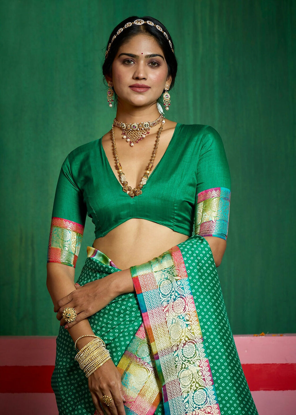 Joban Fashion Tushar Silk Bottle Green Colored With Zari Border And Designer Pallu Saree | Grocsy