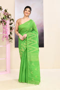 Piyari Fashion Women's Green Embellished Cotton Blend Jamdani Saree | Grocsy