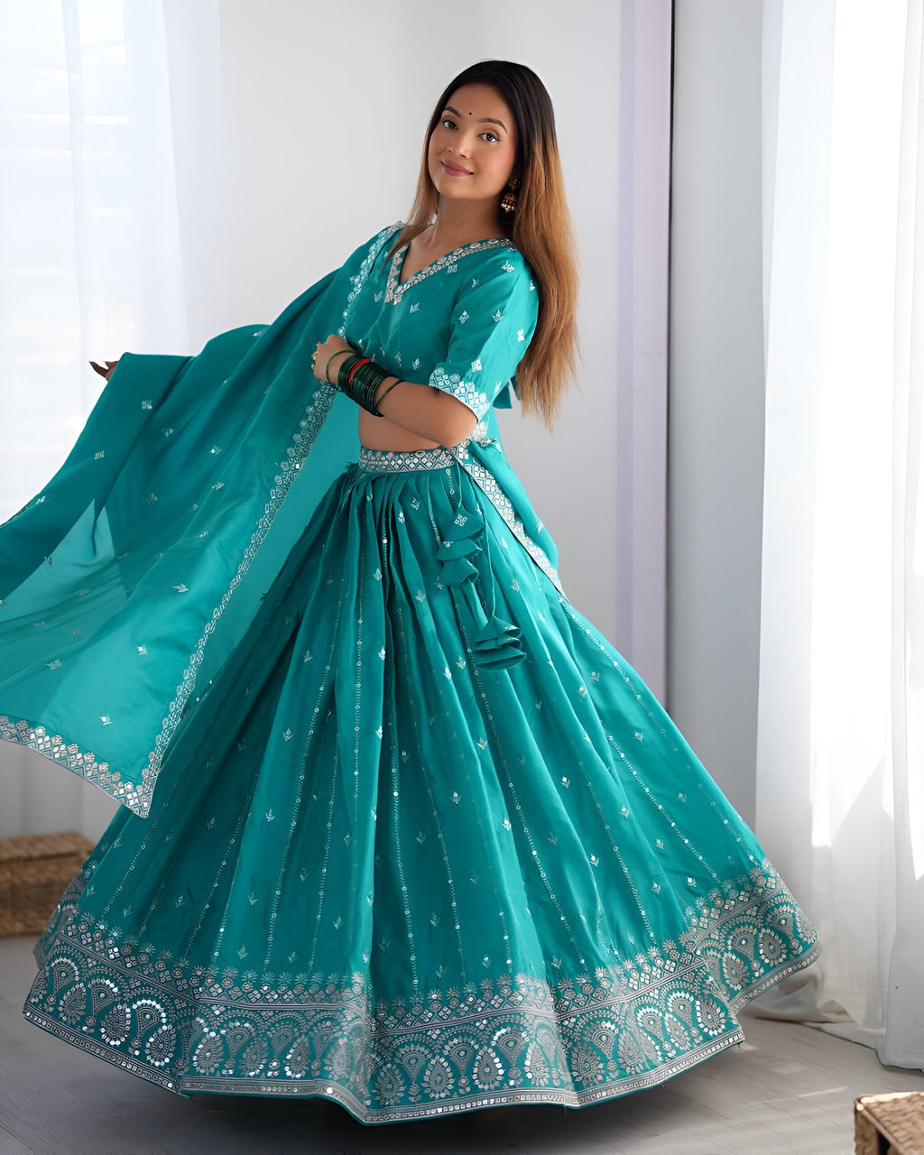 Lehenga Mart Designer Bollywood Style Wedding Wear Lehenga Choli - Aqua Blue | Grocsy