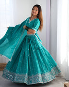 Lehenga Mart Designer Bollywood Style Wedding Wear Lehenga Choli - Aqua Blue | Grocsy