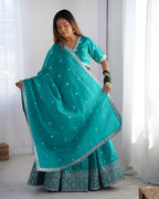 Lehenga Mart Designer Bollywood Style Wedding Wear Lehenga Choli - Aqua Blue | Grocsy