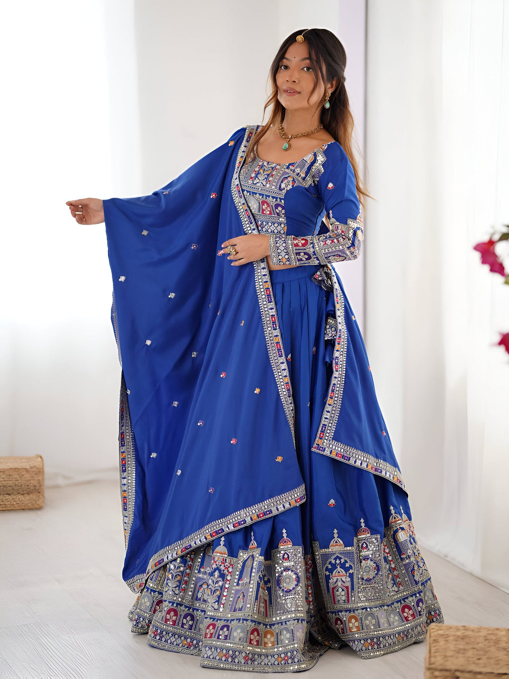 Lehenga Mart Designer Bollywood Style Wedding Wear Lehenga Choli - Blue | Grocsy