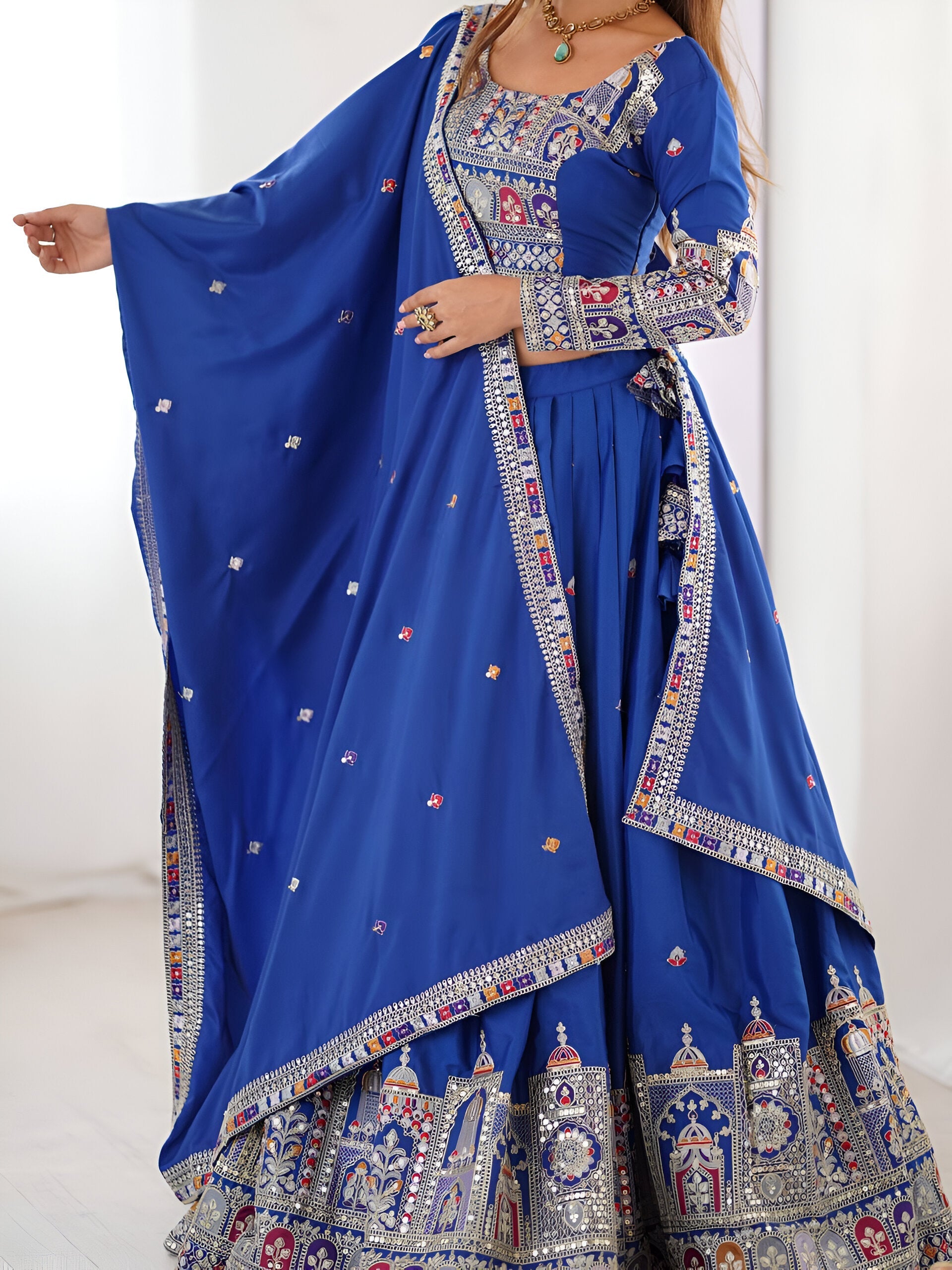 Lehenga Mart Designer Bollywood Style Wedding Wear Lehenga Choli - Blue | Grocsy