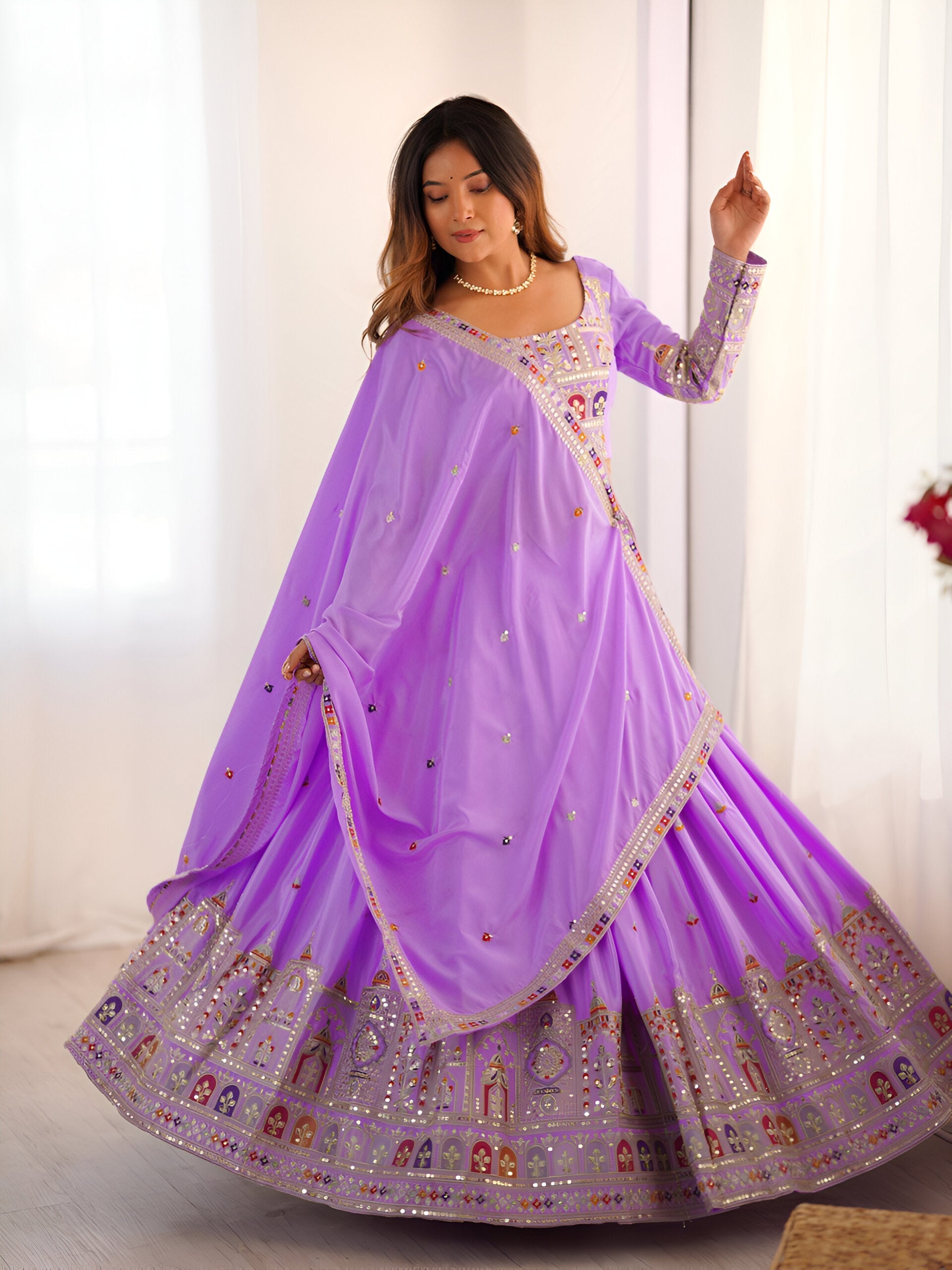 Lehenga Mart Designer Bollywood Style Wedding Wear Lehenga Choli - Lavender | Grocsy