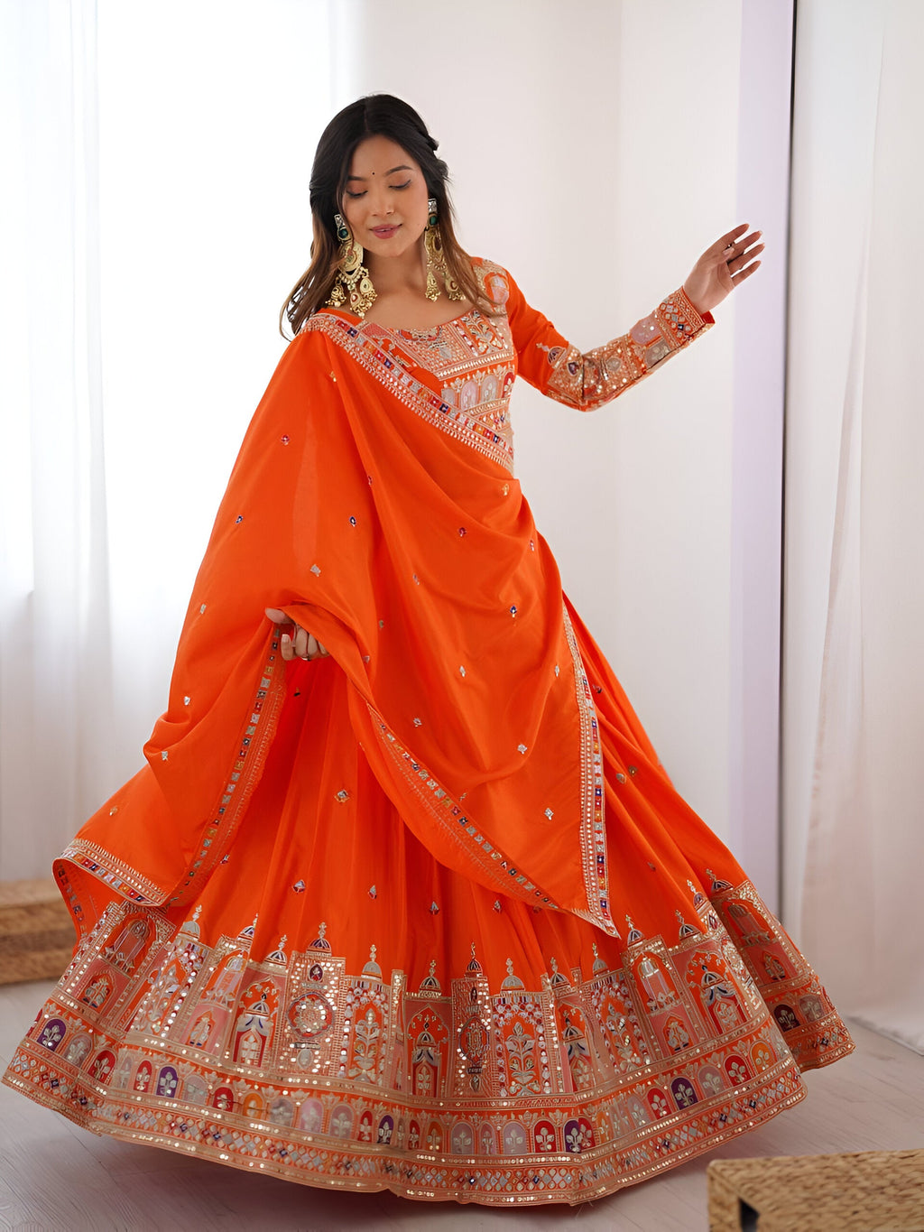 Lehenga Mart Designer Bollywood Style Wedding Wear Lehenga Choli - Orange | Grocsy