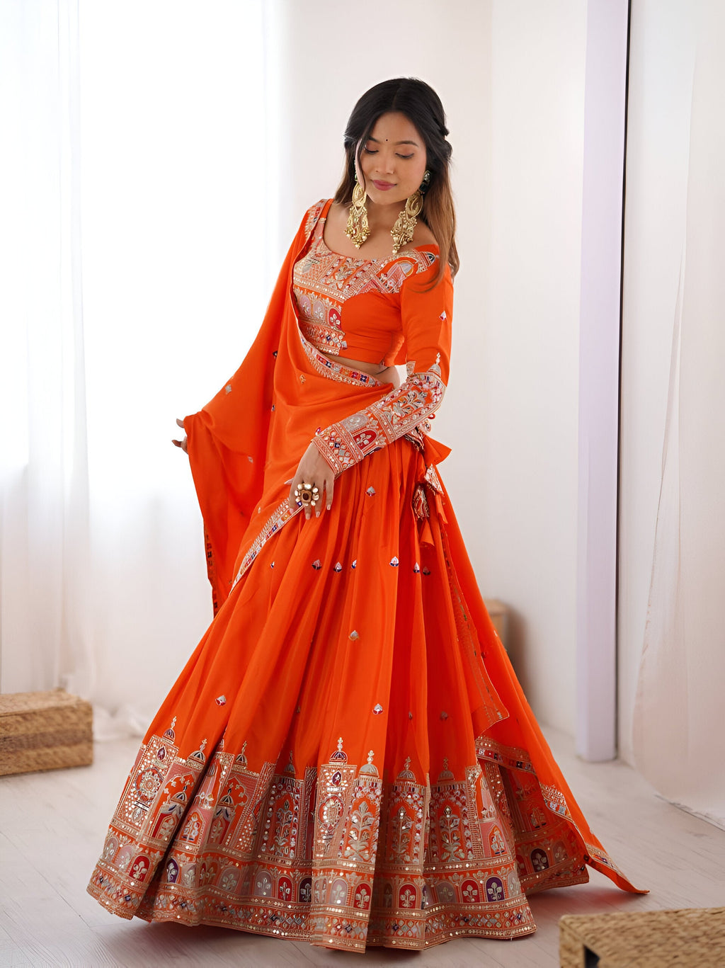 Lehenga Mart Designer Bollywood Style Wedding Wear Lehenga Choli - Orange | Grocsy