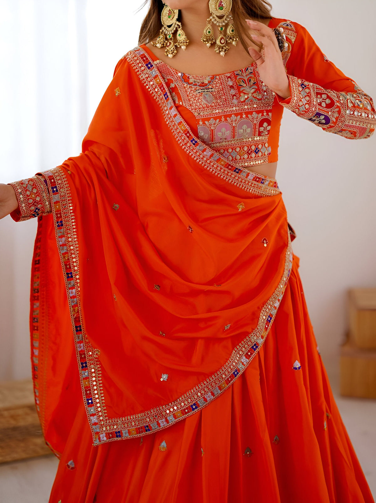 Lehenga Mart Designer Bollywood Style Wedding Wear Lehenga Choli - Orange | Grocsy
