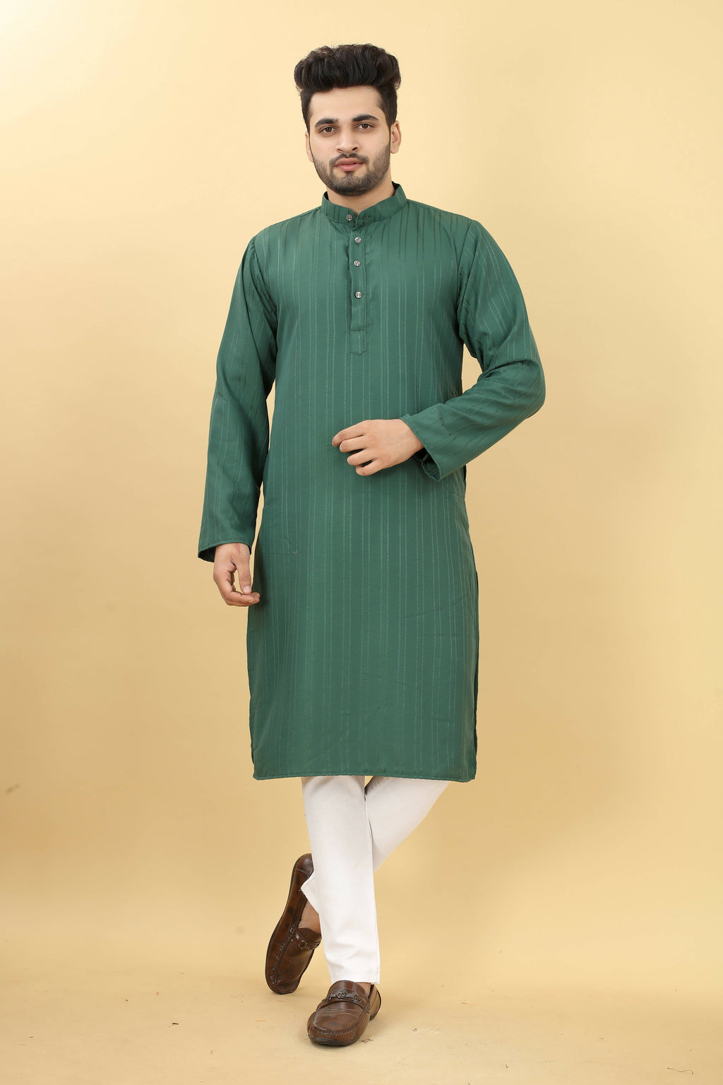 Green Viscose Polyester Solid Men's Kurta - Mahotsav | Grocsy