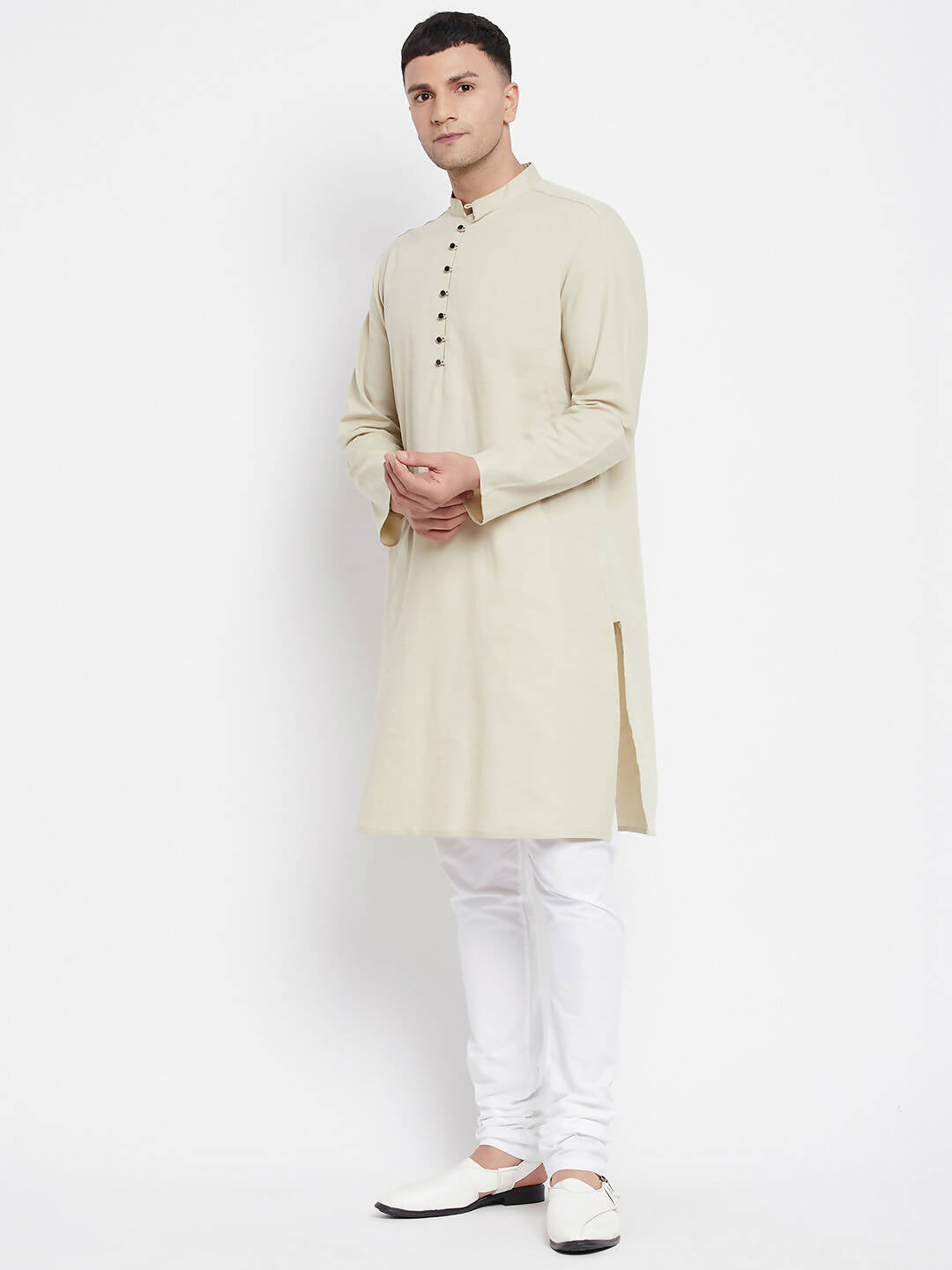 Even Apparels Pure Cotton Men's Kurta in Green Color With Band Collar | Grocsy