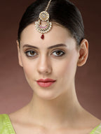 NVR Women's Gold-Polished CZ Stone-Studded Maang Tikka | Grocsy