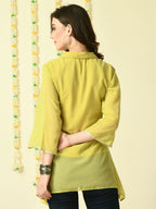 Myshka Women's Yellow Embroidered Party Fusion Top | Grocsy